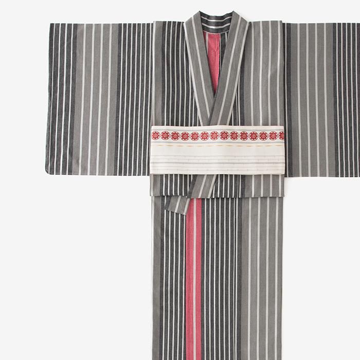 [※Par couture] Coton Ise (20/20) Tissu kimono/Rayure Dye-nagashi Rouge foncé