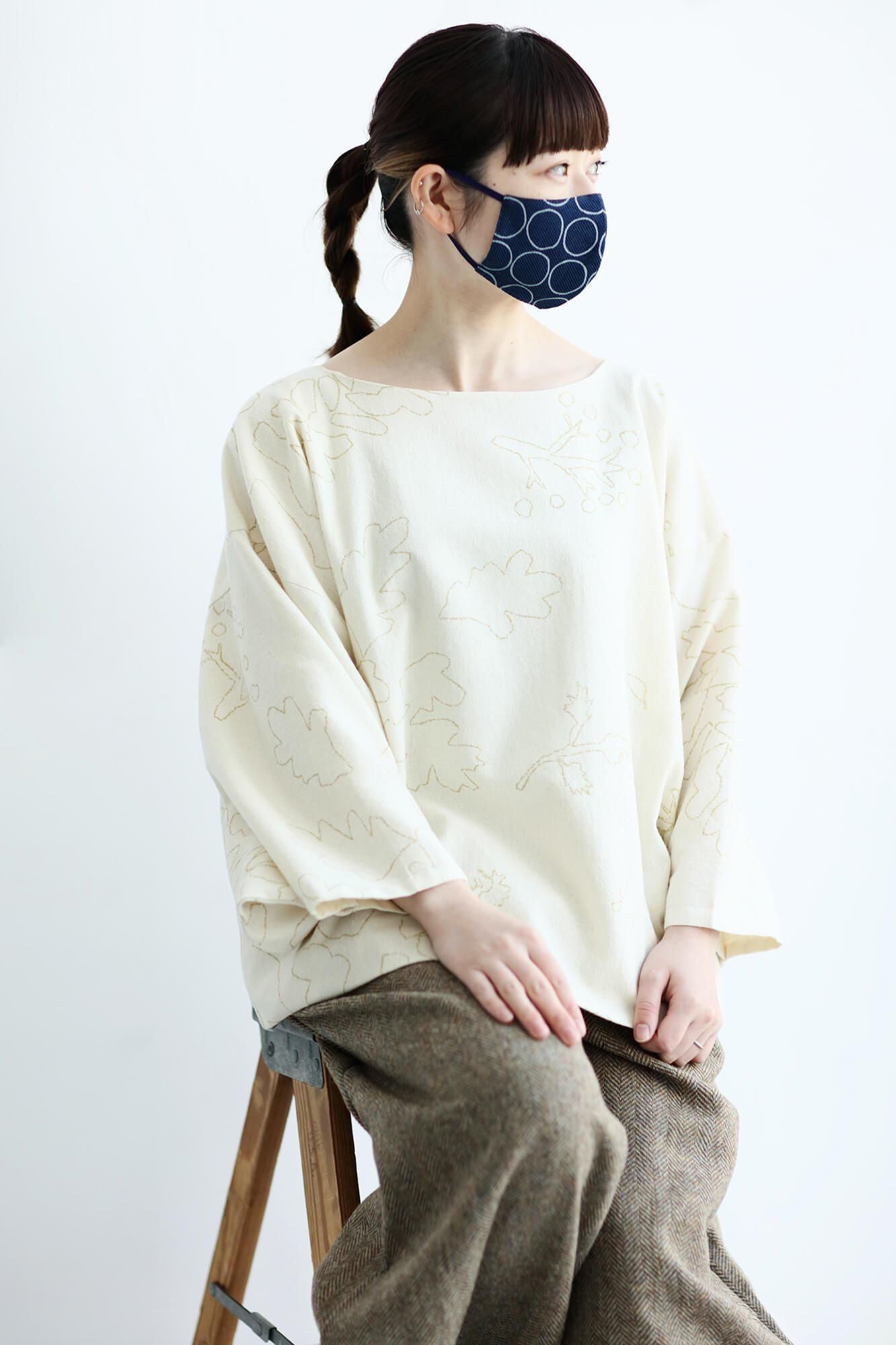 ◎ [30% DE RÉDUCTION] Masque textile en coton et lin x Takashima Chijimi/Wanarabe Bleu foncé x Sunezu