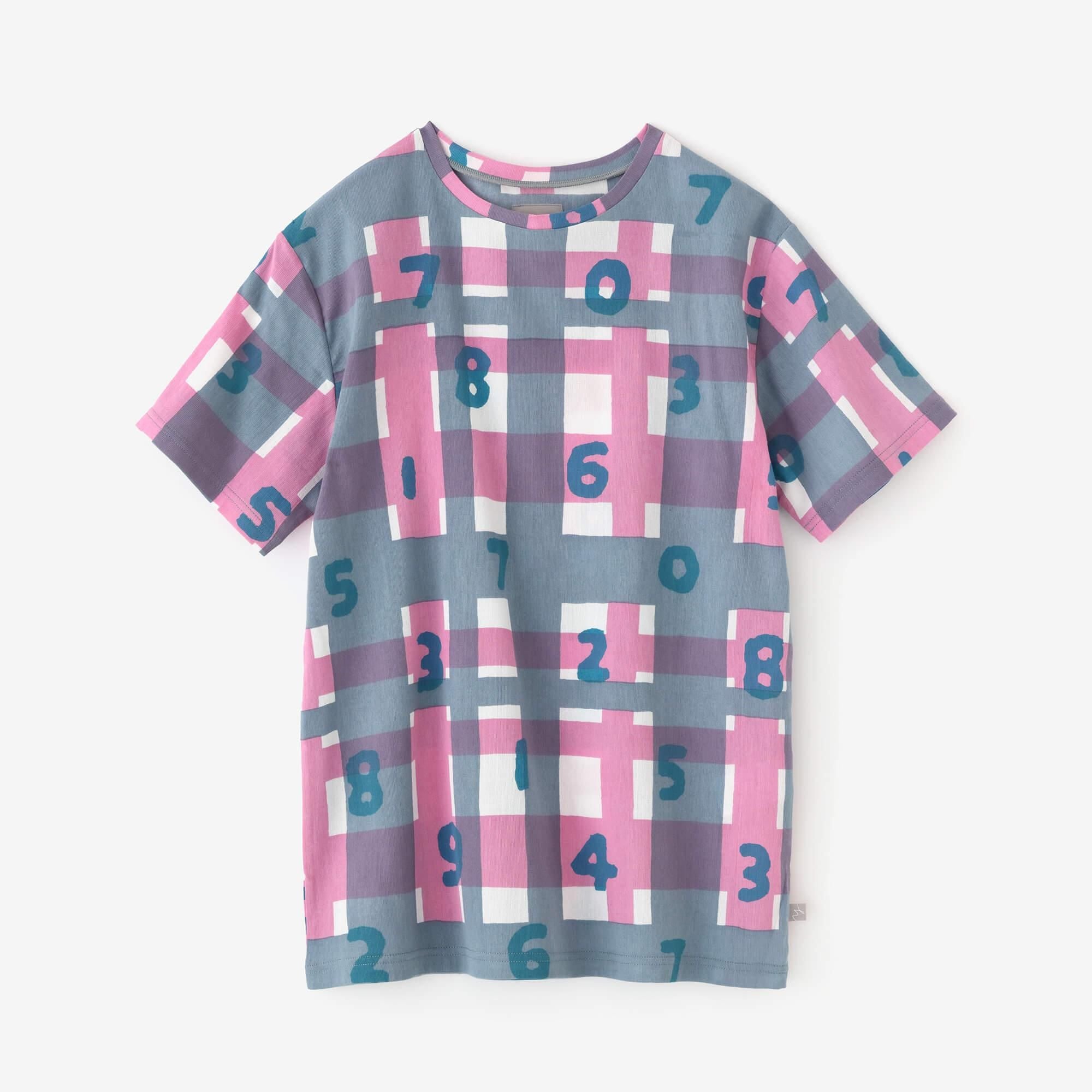 高島縮 40/40 半袖Tシャツ／SO-SU-Uと太乱格子（たみだれごうし） 桃花色（ももはないろ）