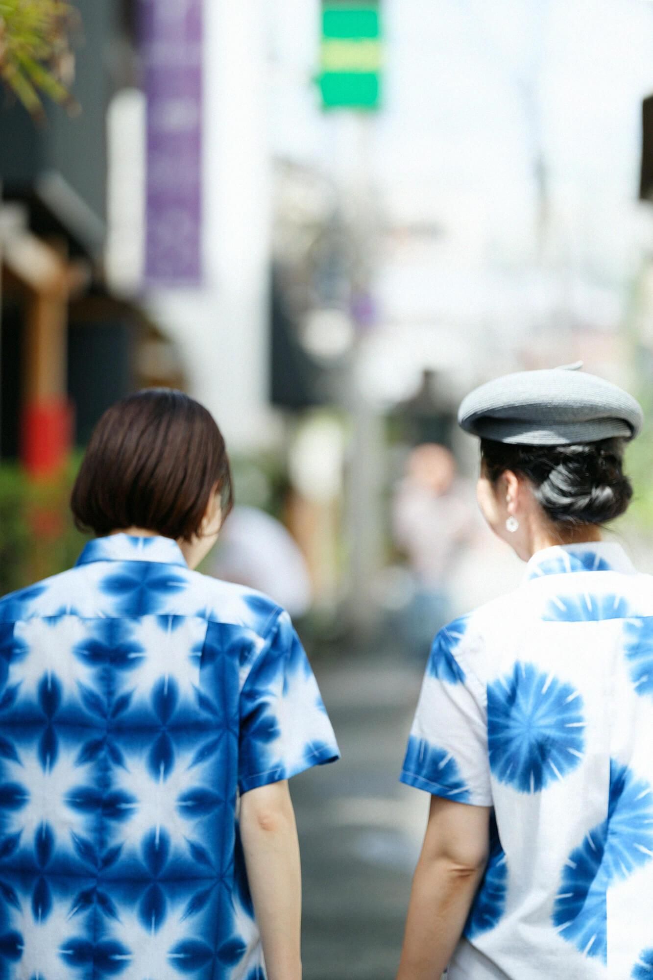 【net限定】有松鳴海絞 伊勢木綿 半袖シャツ／張正謹製 雪花（せっか）2