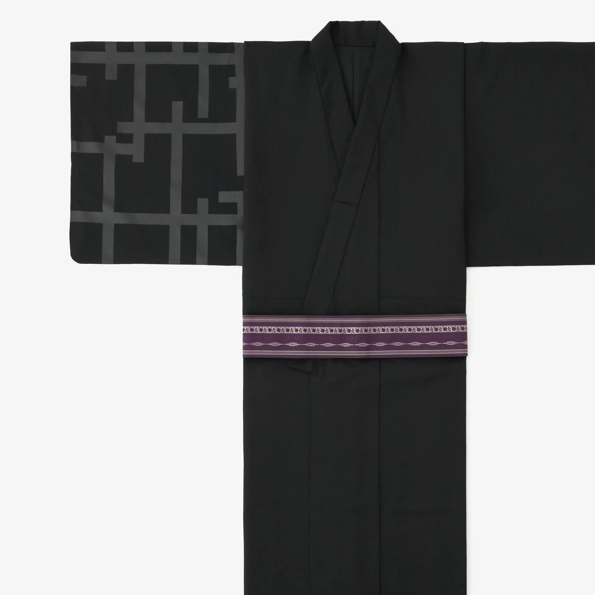 【お仕立て付き】梳毛 着物 片身替わり（総裏仕立て）／濡羽色（ぬればいろ）×桟（さん）【※お届けに約7週間】