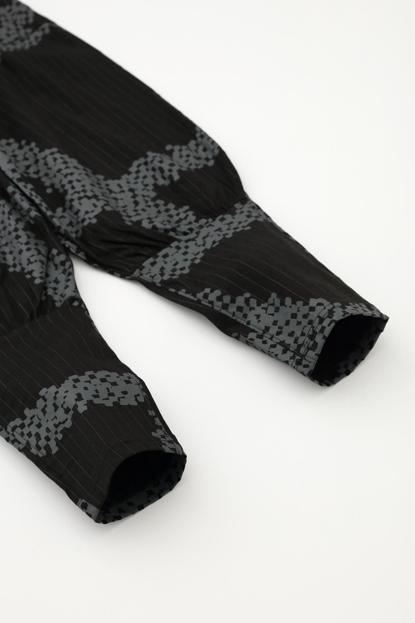 Linen-Rayon Blend Harem Pants / Tied-up Black Striped