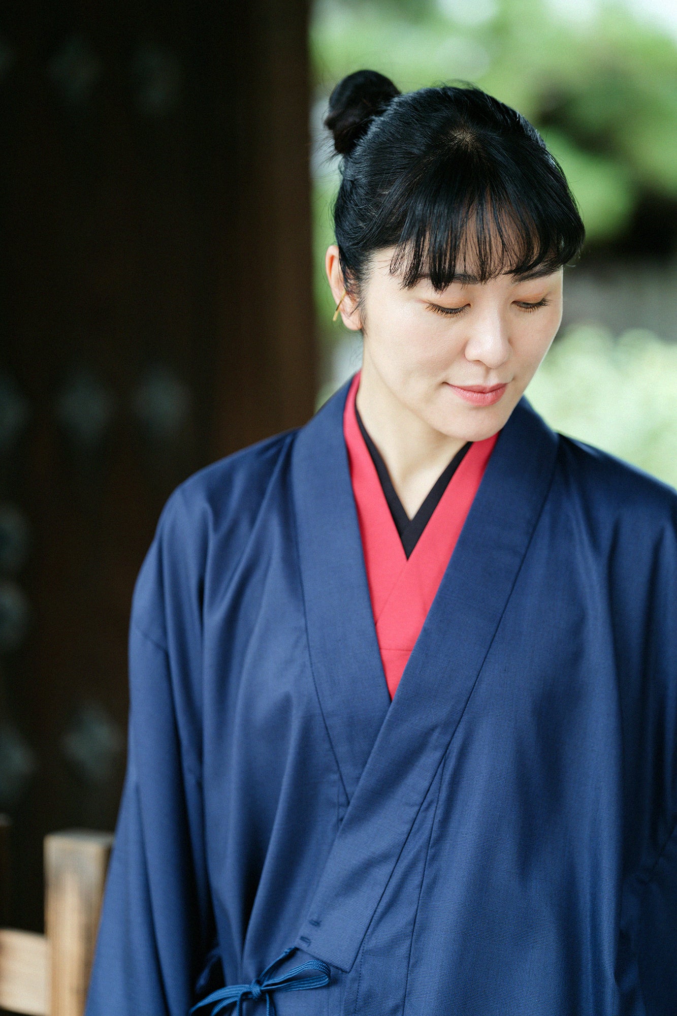 シルクウール 格子織（こうしおり） 角袖風靡（かくそでふうび）／濃紺（のうこん）