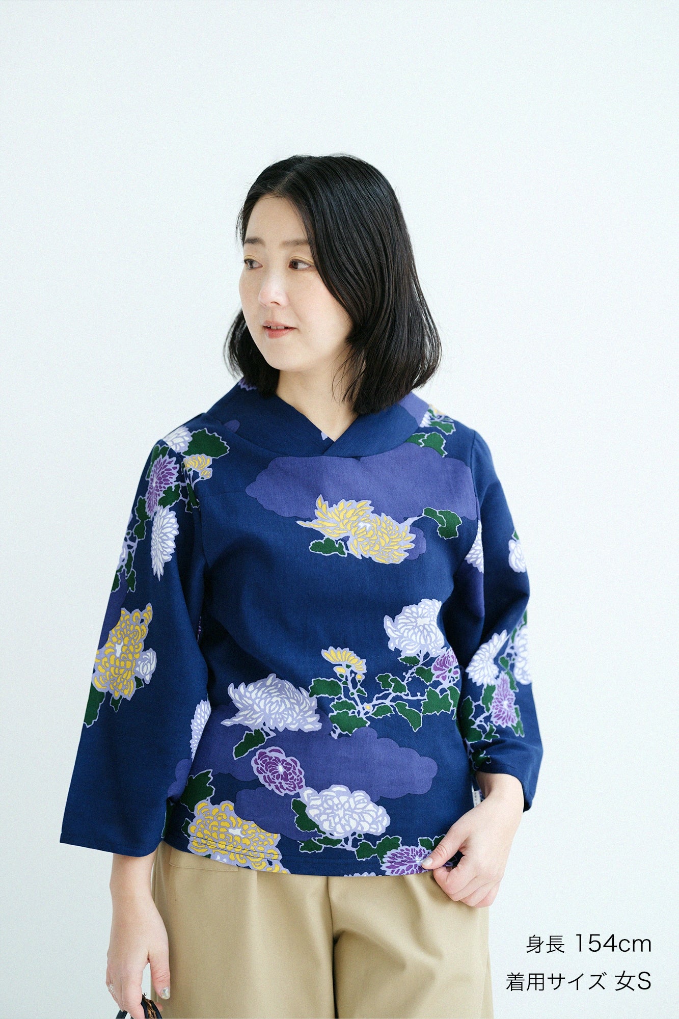 高島縮 40/40 薙（なぎ）ジバン／雲取り（くもどり）に菊